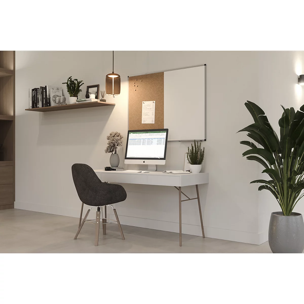 Tableau combiné Legamaster UNITE, tableau d'affichage &amp; tableau blanc, L 1200 x P 12,6 x H 900 mm, acier laqué &amp; liège naturel, blanc &amp; marron